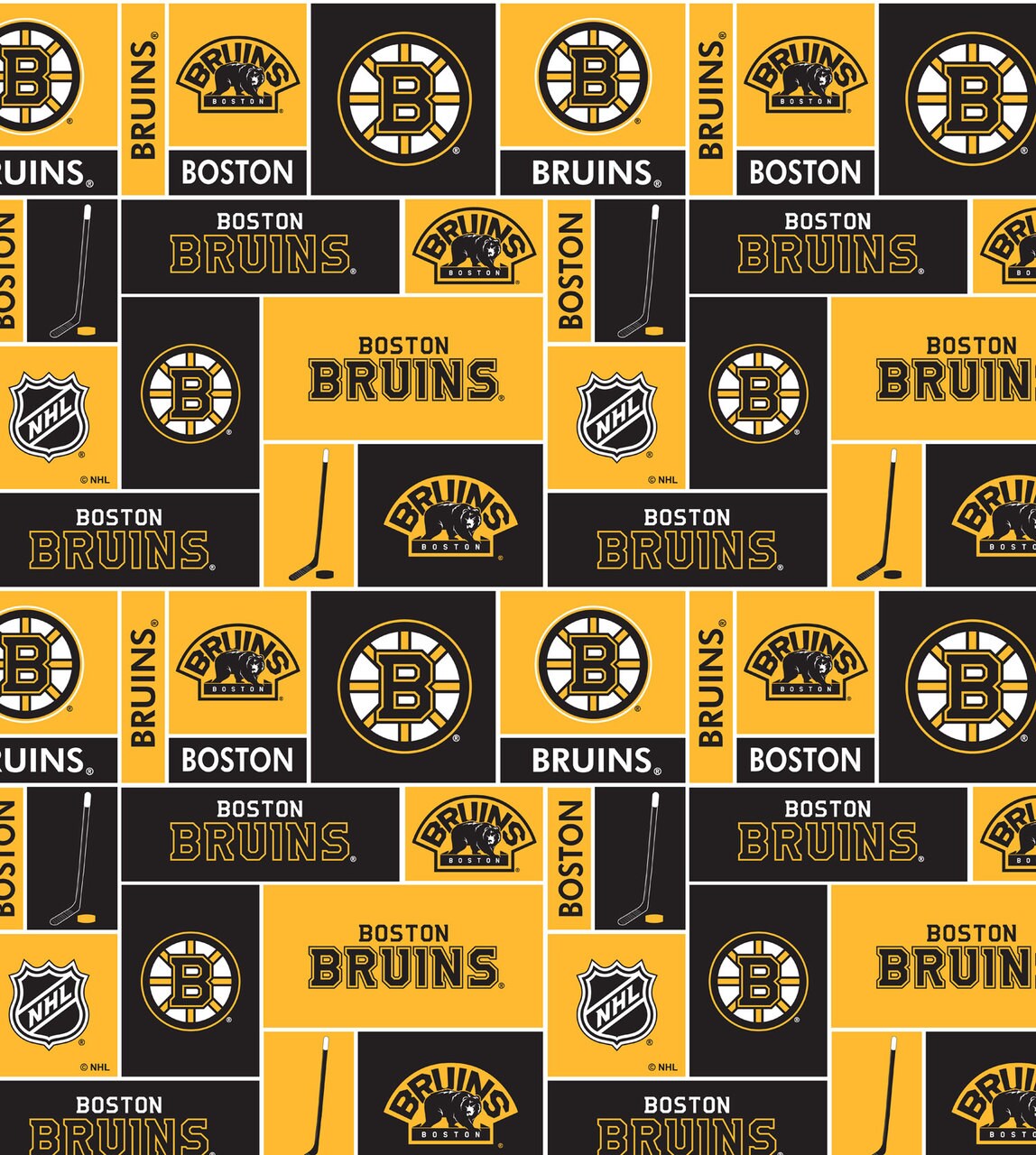 Sykel Enterprises NHL Team Cotton Fabric-Boston Bruins Box Design Cotton Quilting Fabric